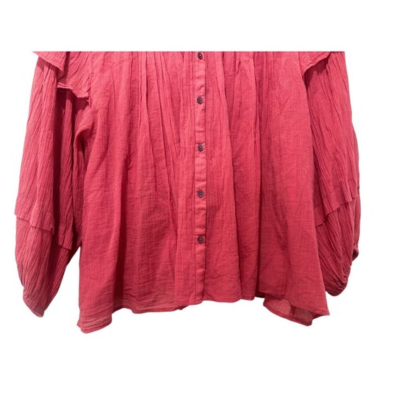 SOLD Free People Laura Prairie Peasant Top Sz Large Pink Eyelet Ruffle Ballon - Picture 10 of 14